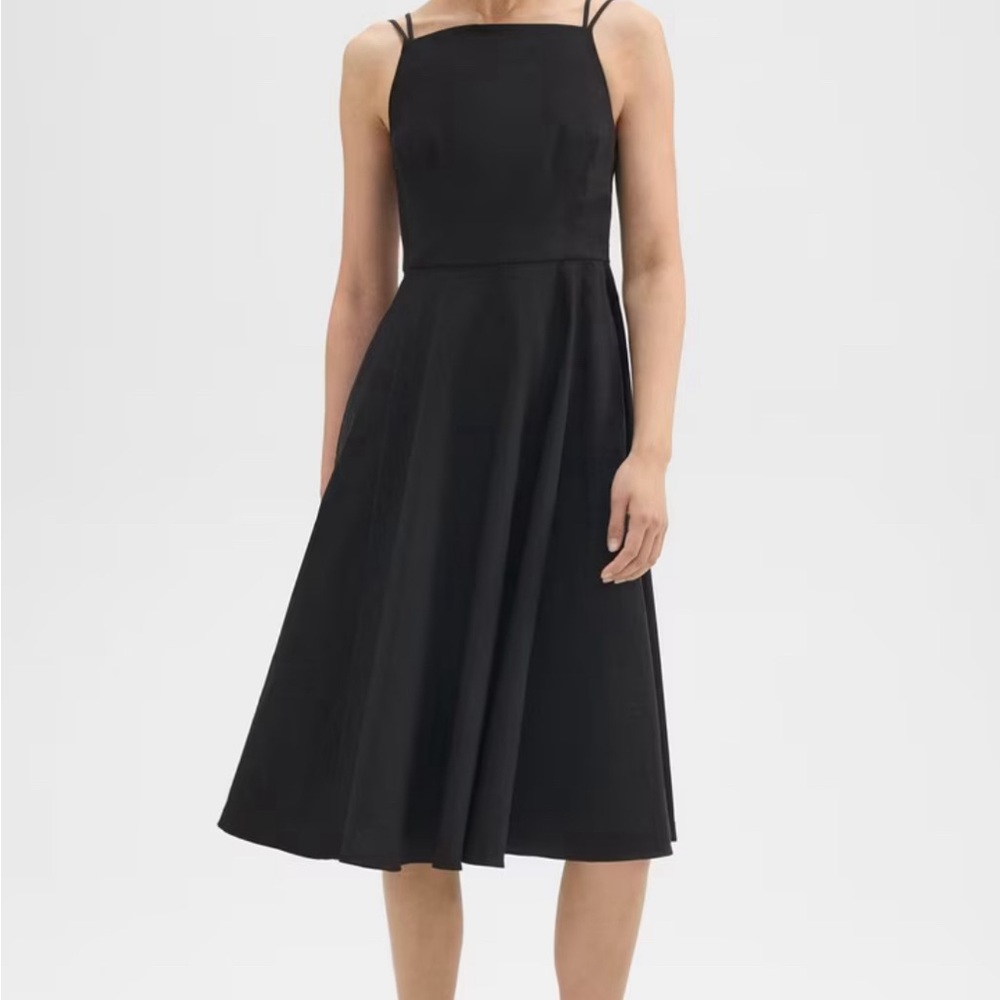 Theory Black Sleeveless A-Line Midi Dress